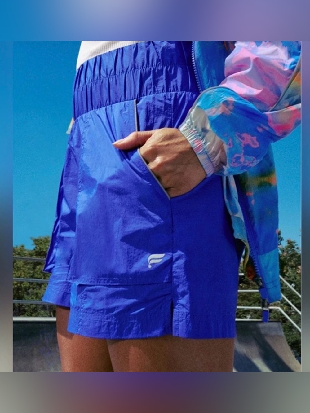 Fabletics Womens Ultra High Waisted Piped Nylon Shorts Size M Bright Royal Blue